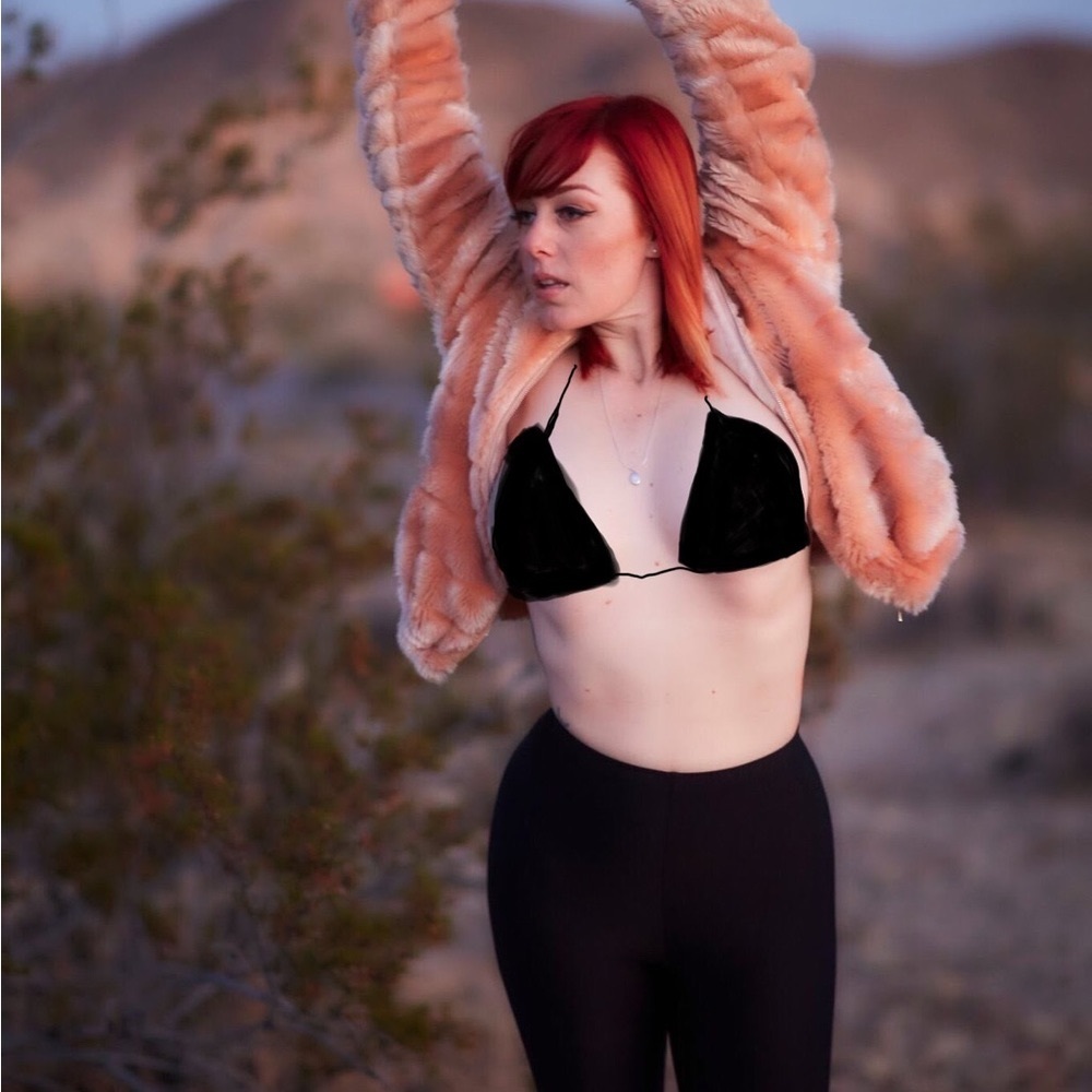 May & July Peach colored fur hooded zip jacket